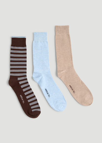 Dress Socks Size 14 to 17 (3-Pack) for Tall Men in Brown/Blue