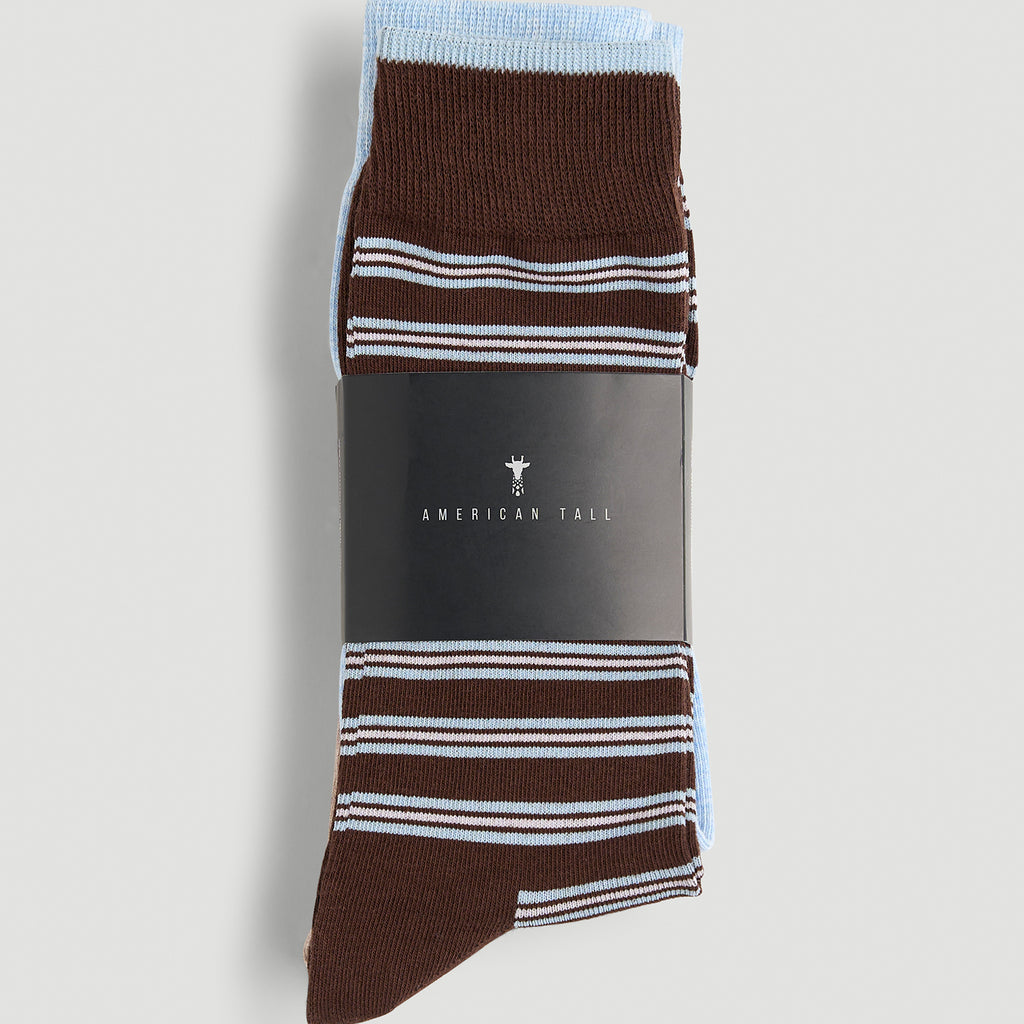 Dress Socks Size 14 to 17 (3-Pack) for Tall Men in Brown/Blue