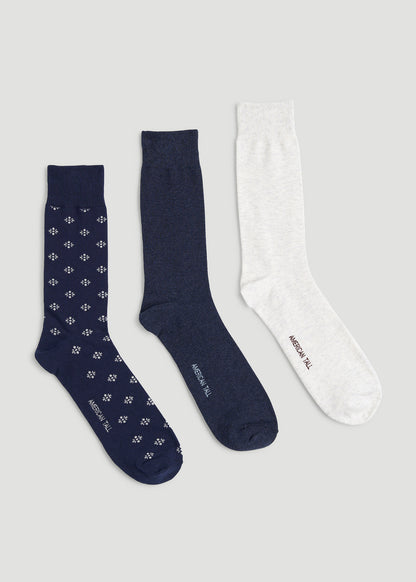 Dress Socks Size 14 to 17 (3-Pack) for Tall Men in Navy/White Sand Dress Socks Size 14 to 17 (3-Pack) for Tall Men in Navy/White Sand