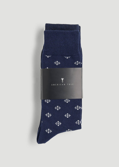 Dress Socks Size 14 to 17 (3-Pack) for Tall Men in Navy/White Sand