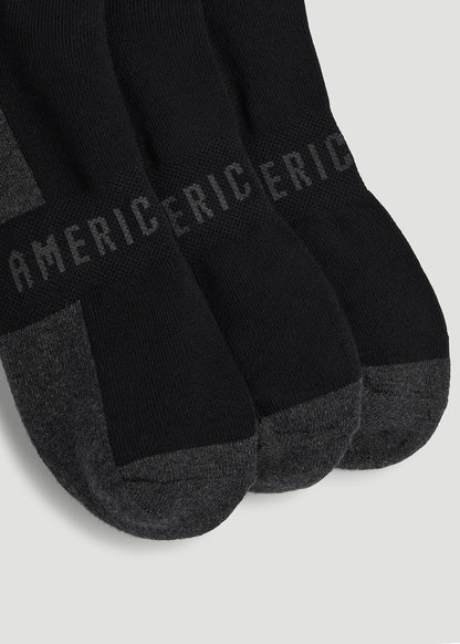 3-Pack Ankle Socks for Tall Men in Black with Grey