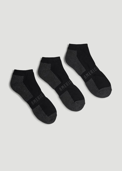 3-Pack Ankle Socks for Tall Men in Black with Grey