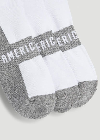 3-Pack Ankle Socks for Tall Men in White with Grey