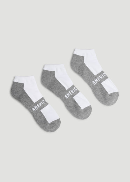 3-Pack Ankle Socks for Tall Men in White with Grey