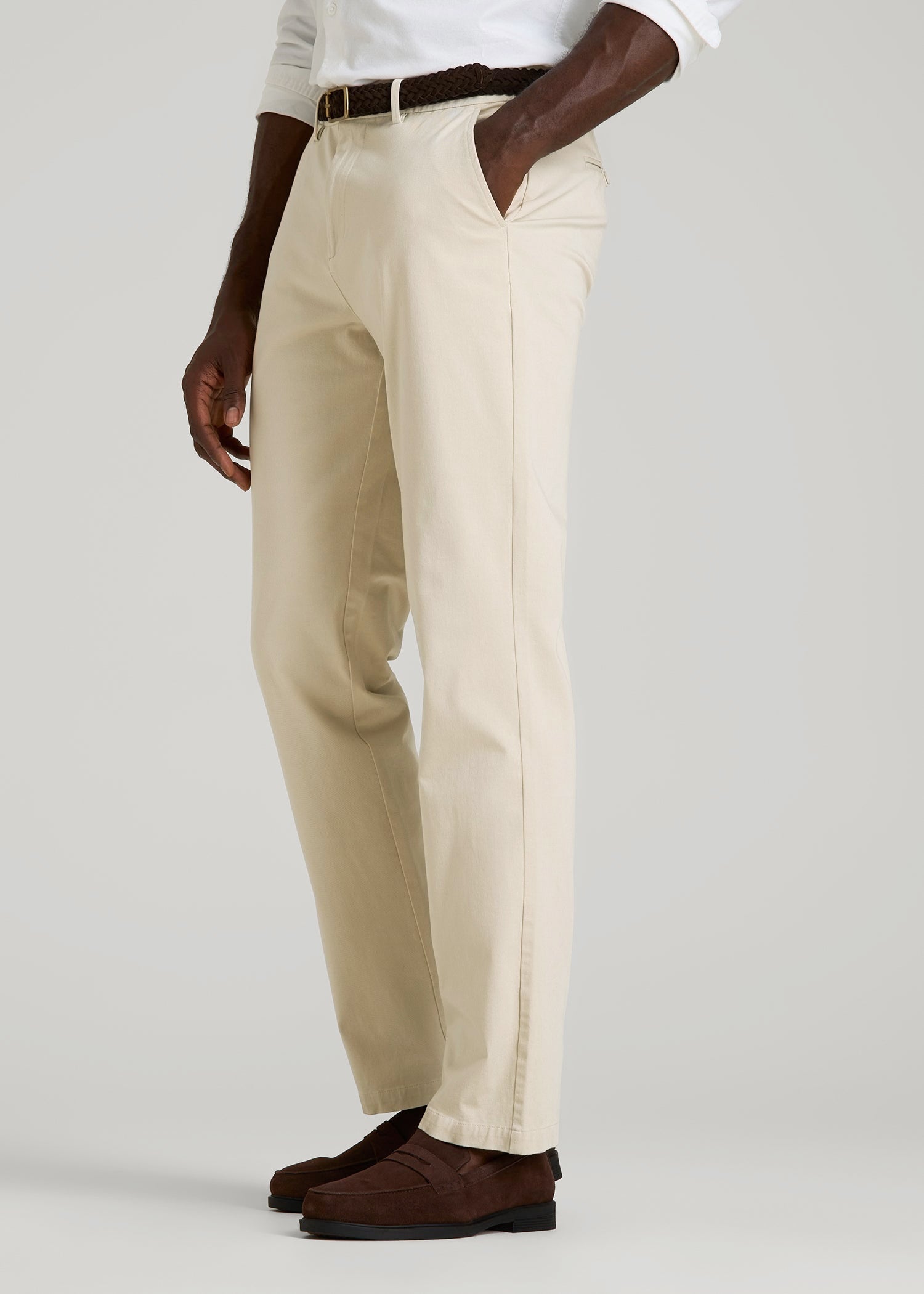 4 Way Stretch Commuter STRAIGHT Leg Chino Pants for Tall Men in Light Stone