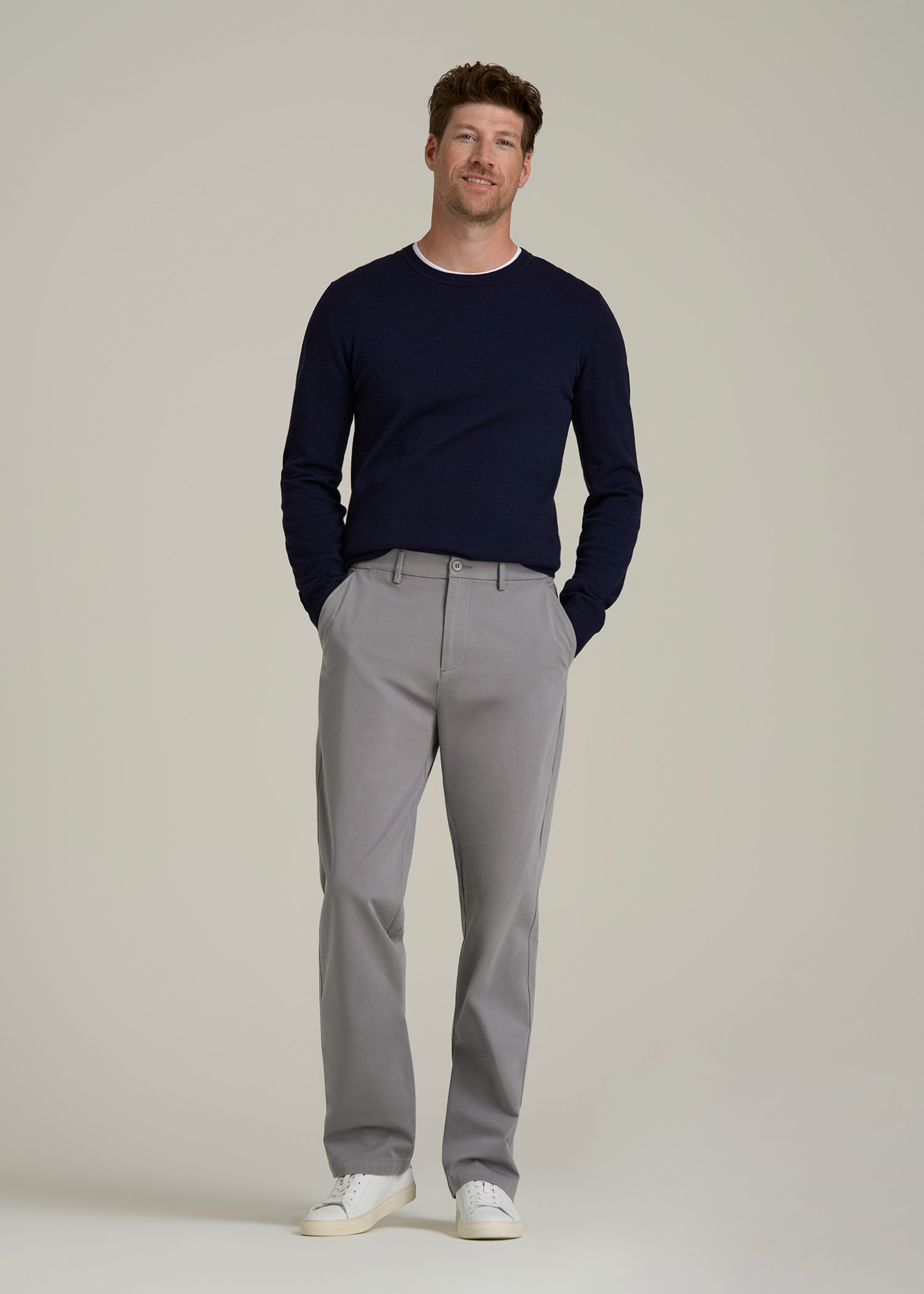 4-Way Stretch Commuter Straight Chino Pants for Tall Men in Pebble Grey