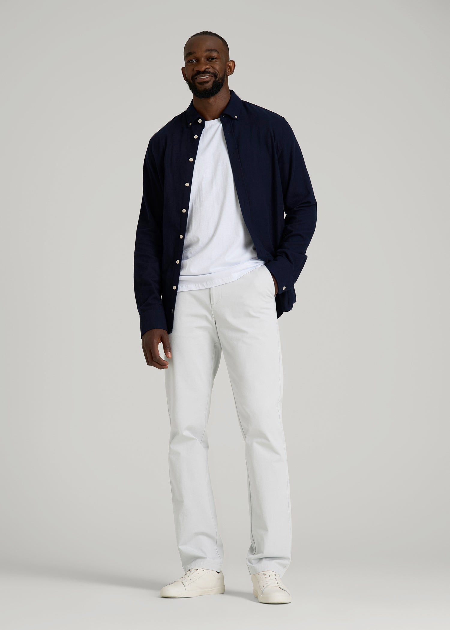 4 Way Stretch Commuter TAPERED Chino Pants for Tall Men in Silver Drop