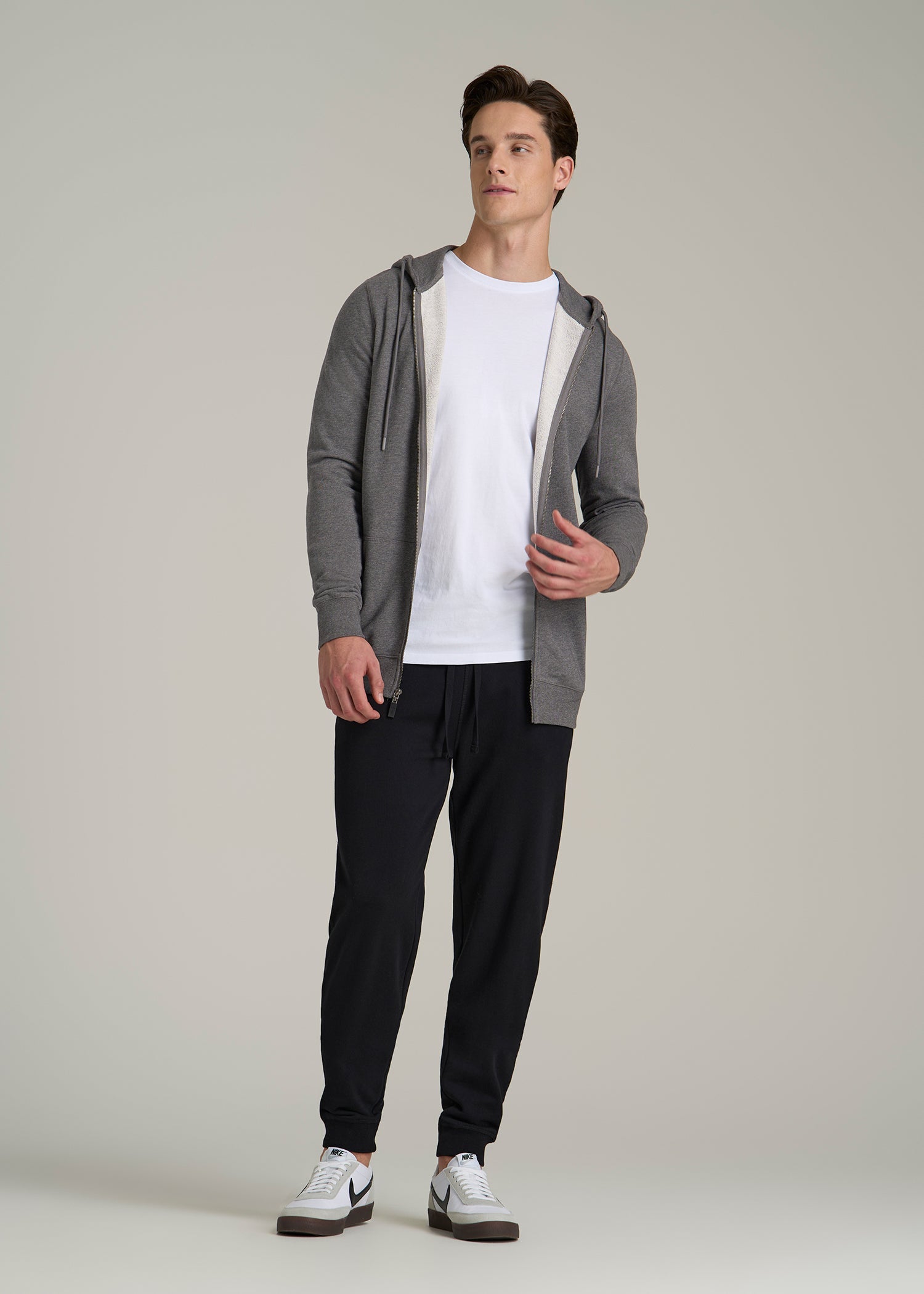 Wearever French Terry Full-Zip Hoodie for Tall Men in Charcoal Mix