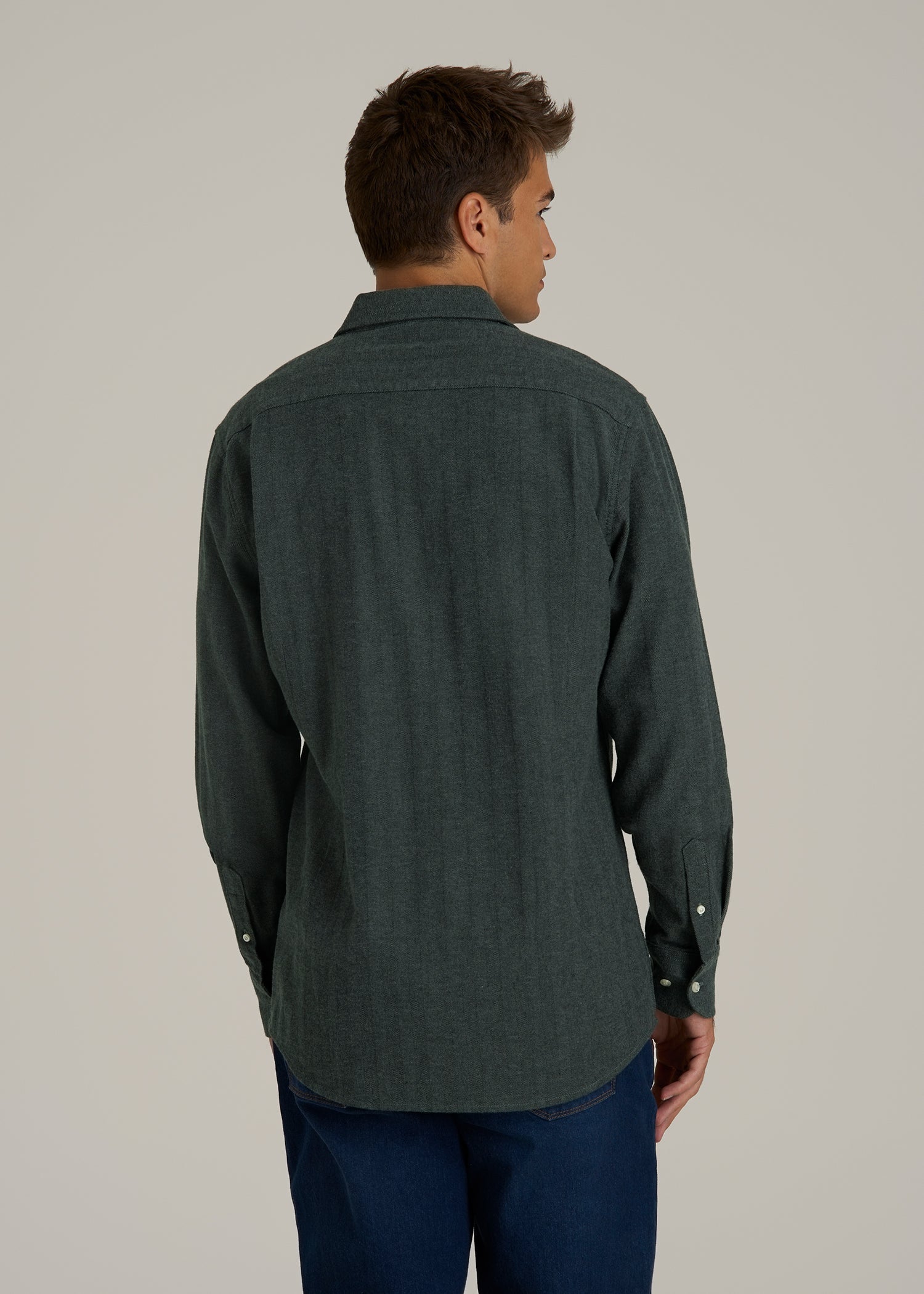 Nelson Flannel Shirt for Tall Men in Balsam Green Chevron