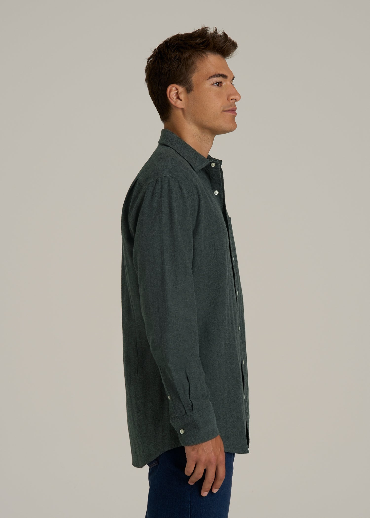 Nelson Flannel Shirt for Tall Men in Balsam Green Chevron