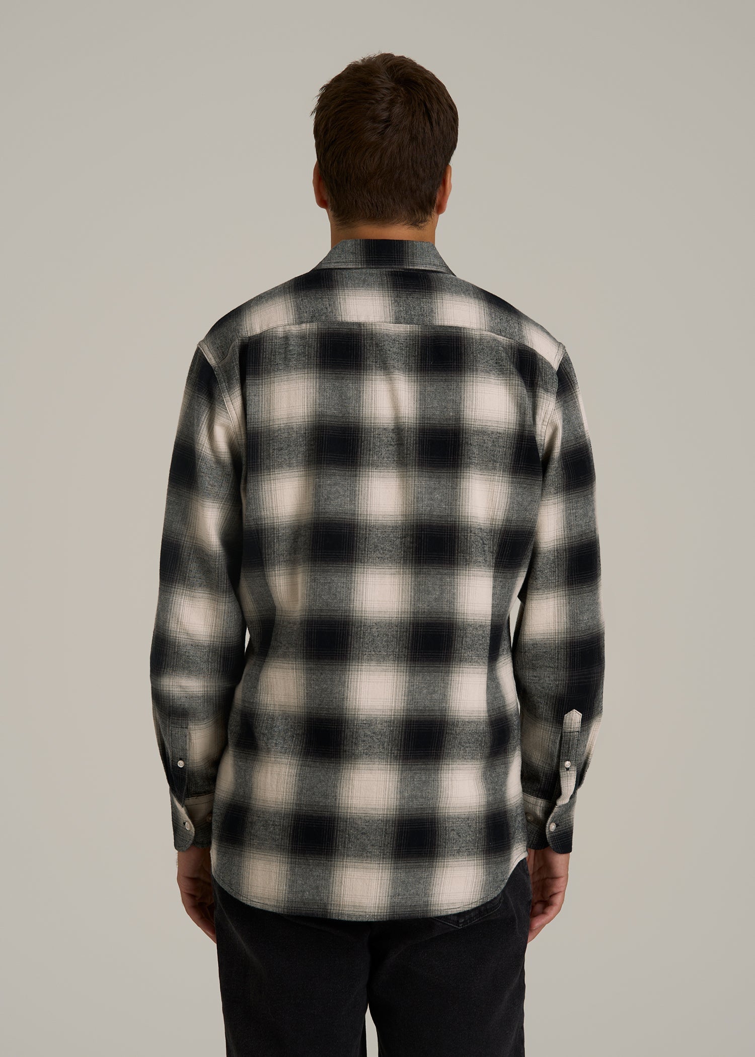 Nelson Flannel Shirt for Tall Men in Beige Blur Plaid