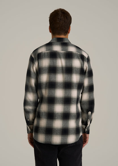 Nelson Flannel Shirt for Tall Men in Beige Blur Plaid