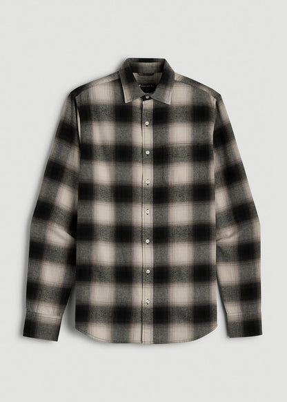 Nelson Flannel Shirt for Tall Men in Beige Blur Plaid
