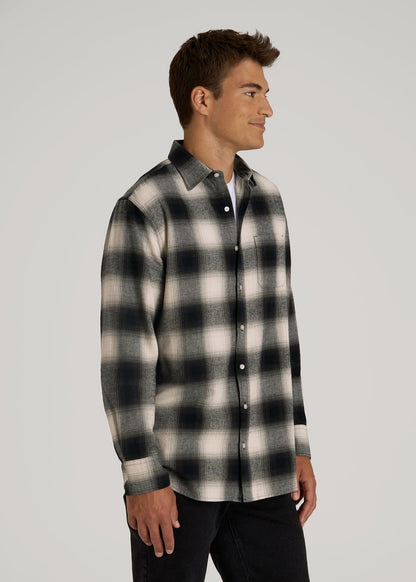Nelson Flannel Shirt for Tall Men in Beige Blur Plaid