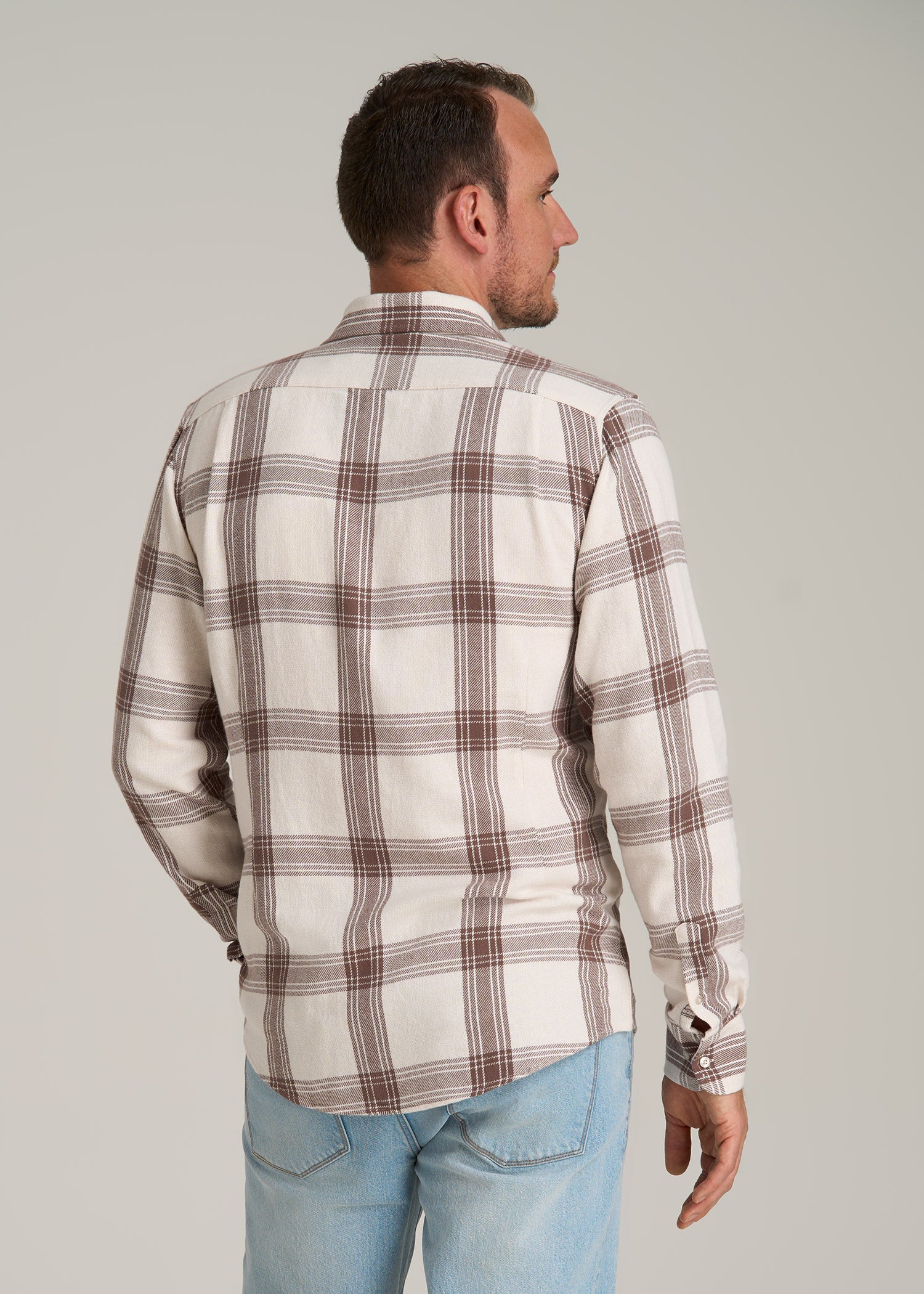 Nelson Flannel Shirt for Tall Men in Beige Plaid