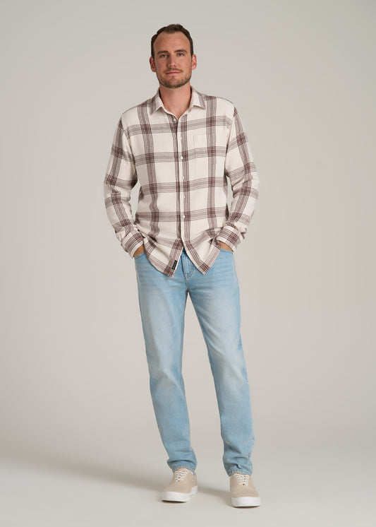 Nelson Flannel Shirt for Tall Men in Beige Plaid