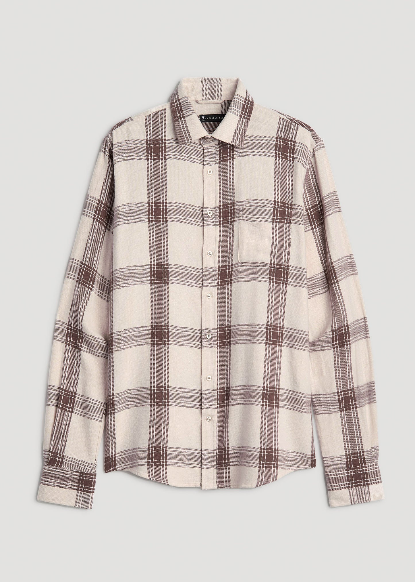 Nelson Flannel Shirt for Tall Men in Beige Plaid