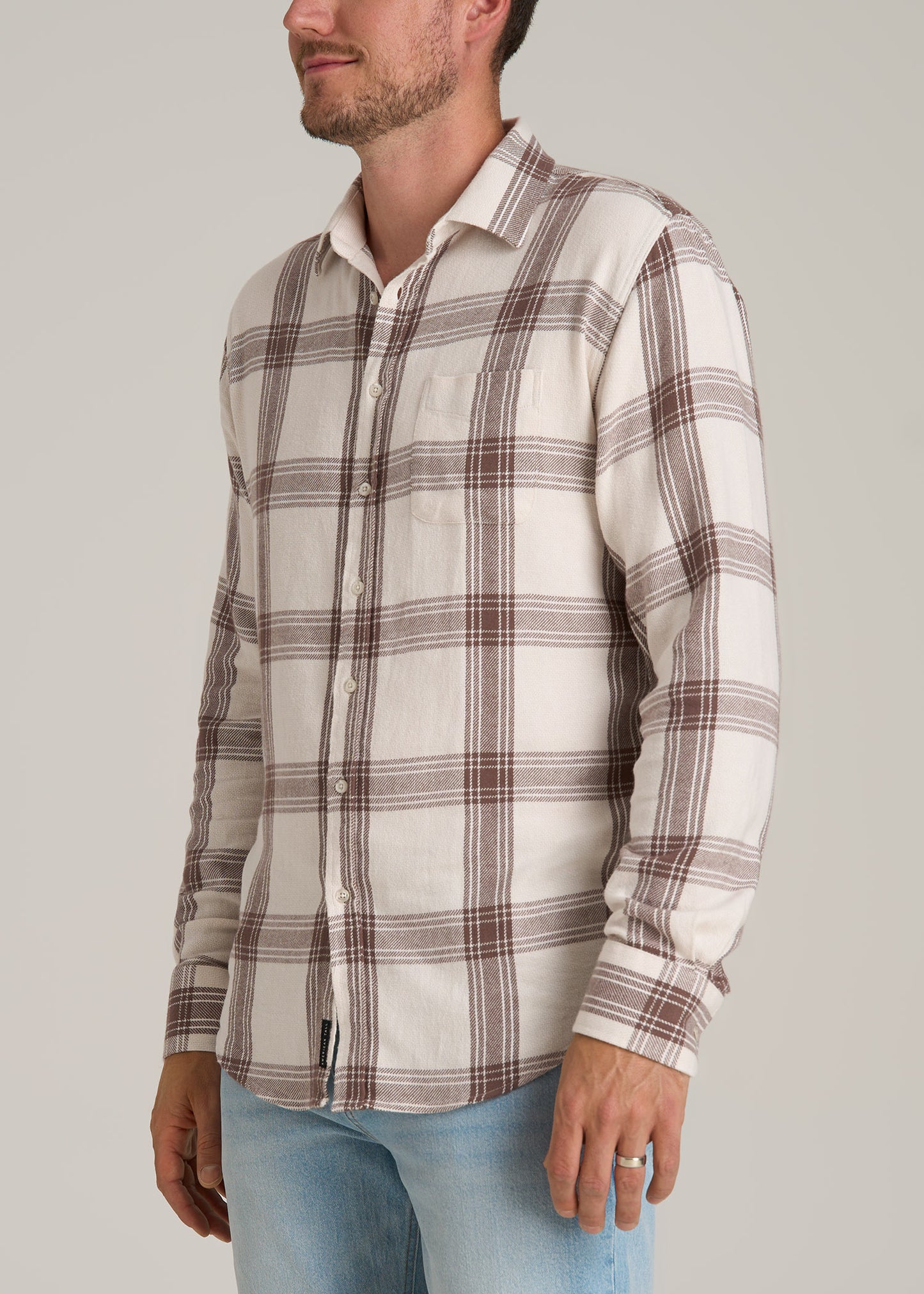 Nelson Flannel Shirt for Tall Men in Beige Plaid