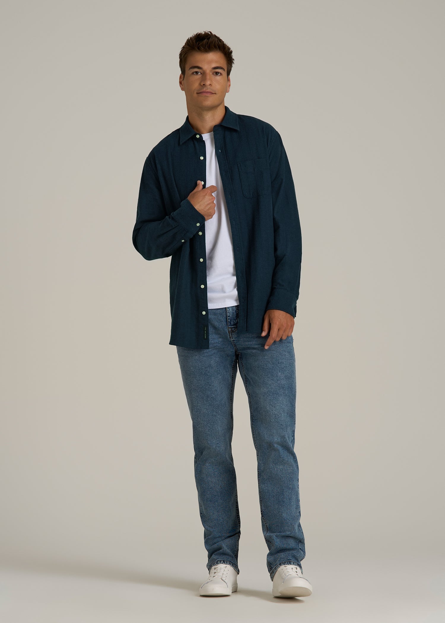 Nelson Flannel Shirt for Tall Men in Blue Chevron