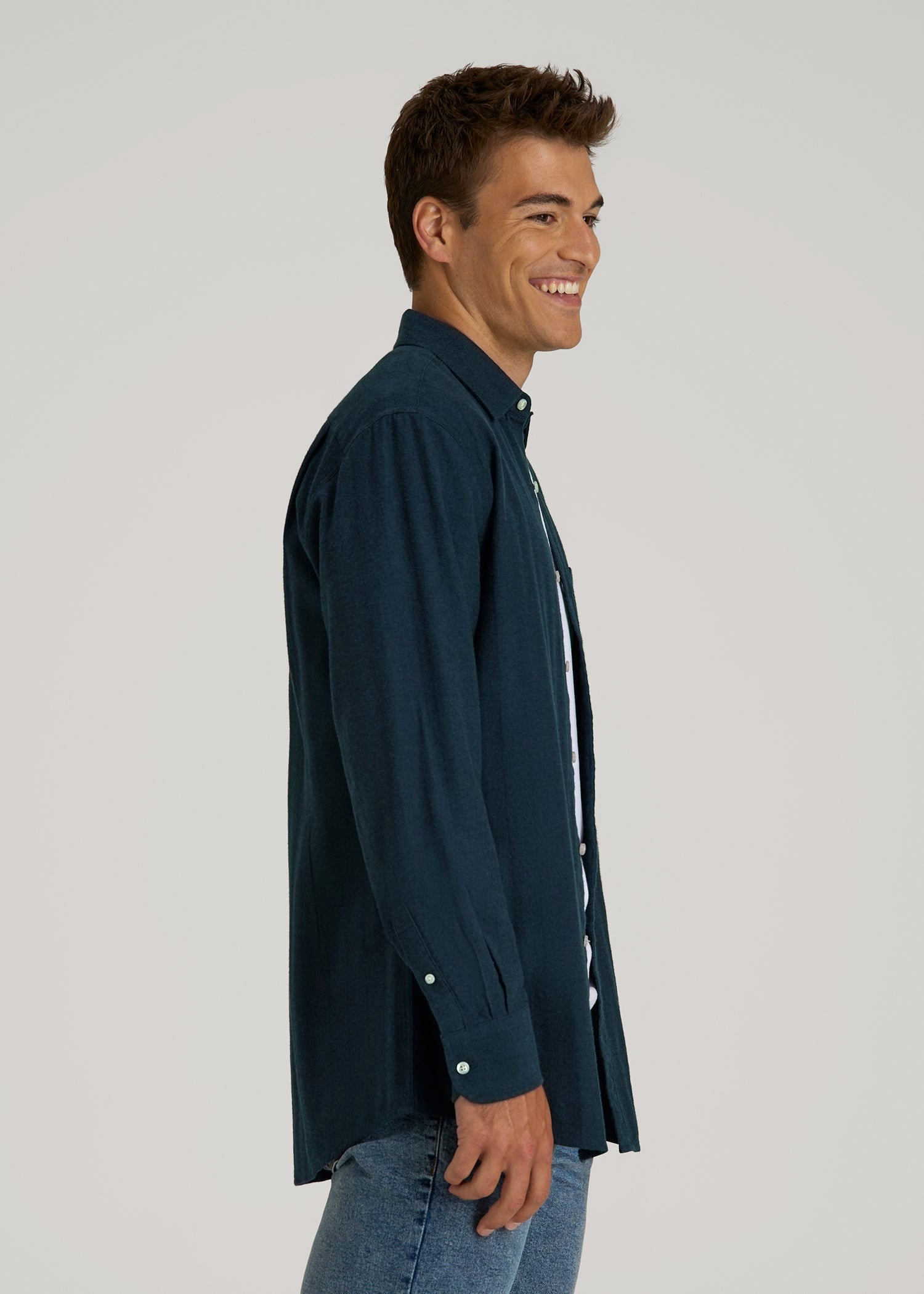 Nelson Flannel Shirt for Tall Men in Blue Chevron