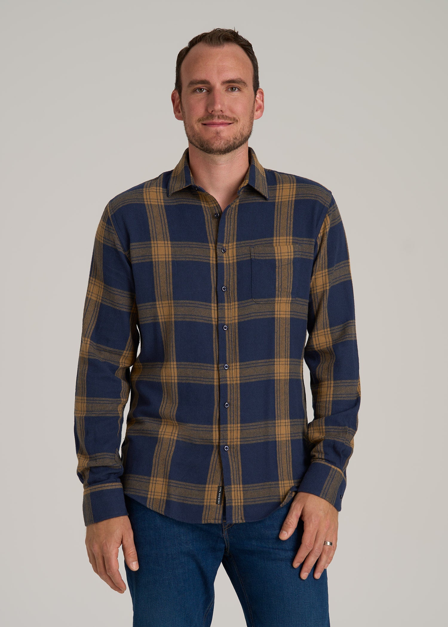 Nelson Flannel Shirt for Tall Men in Blue Tartan