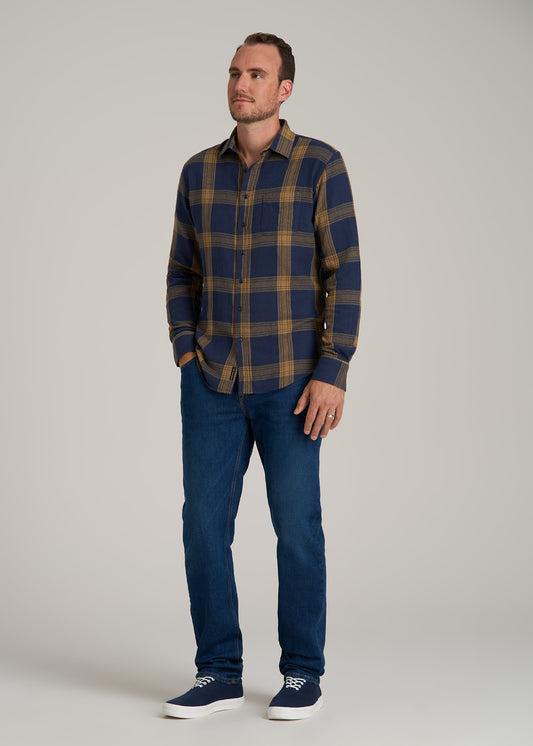 Nelson Flannel Shirt for Tall Men in Blue Tartan