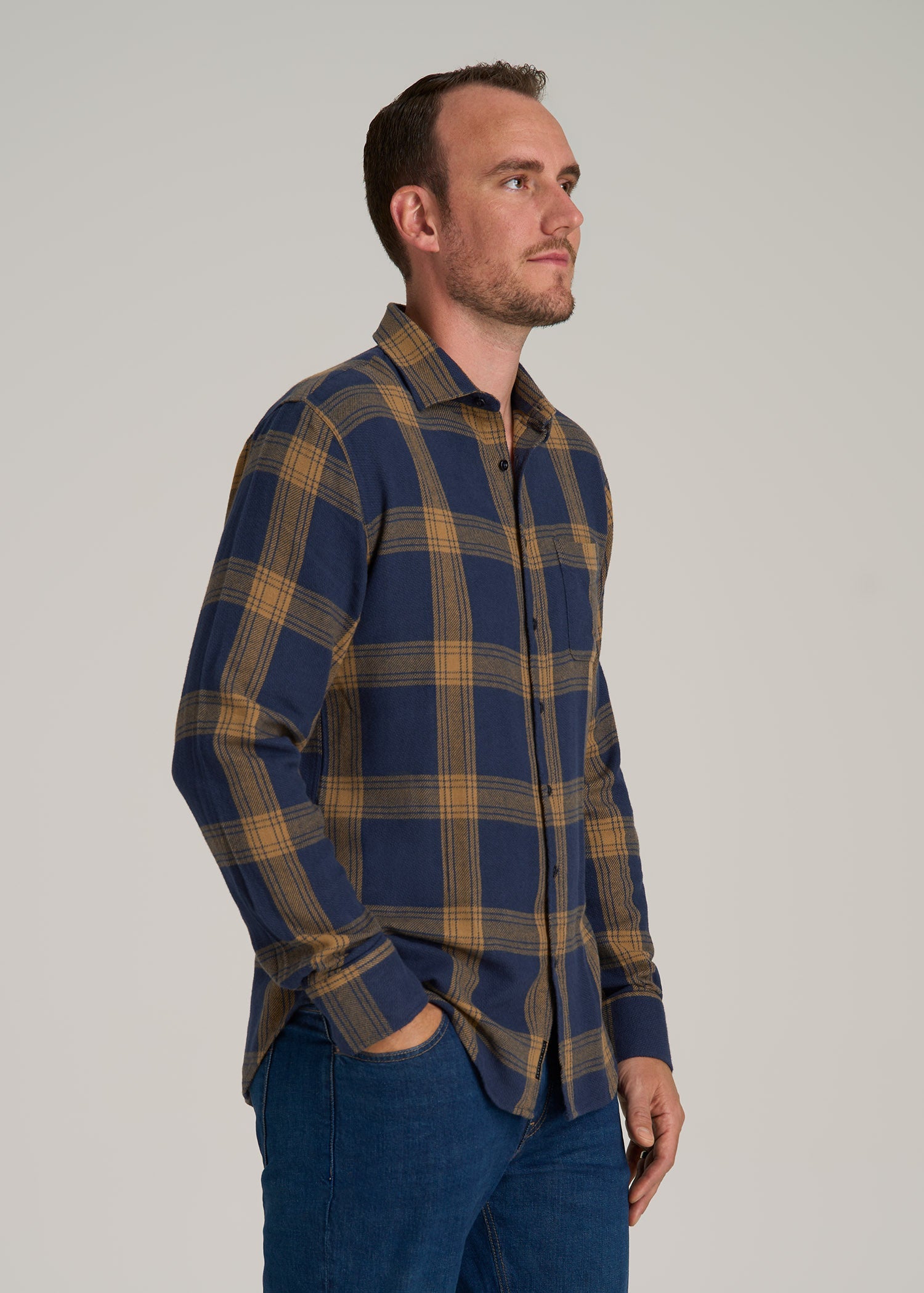 Nelson Flannel Shirt for Tall Men in Blue Tartan