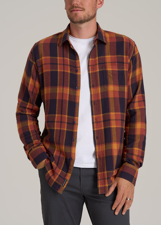 Nelson Flannel Shirt for Tall Men in Burnt Orange Tartan