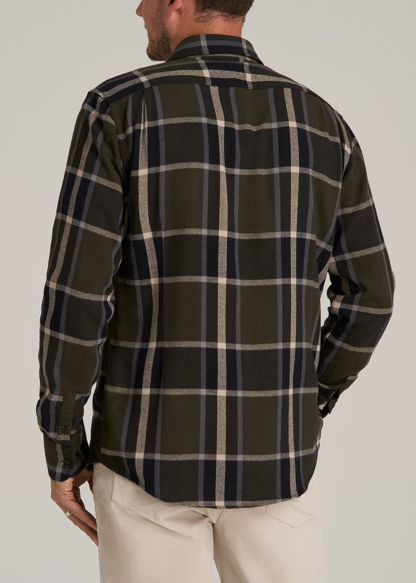 Nelson Flannel Shirt for Tall Men in Olive Plaid