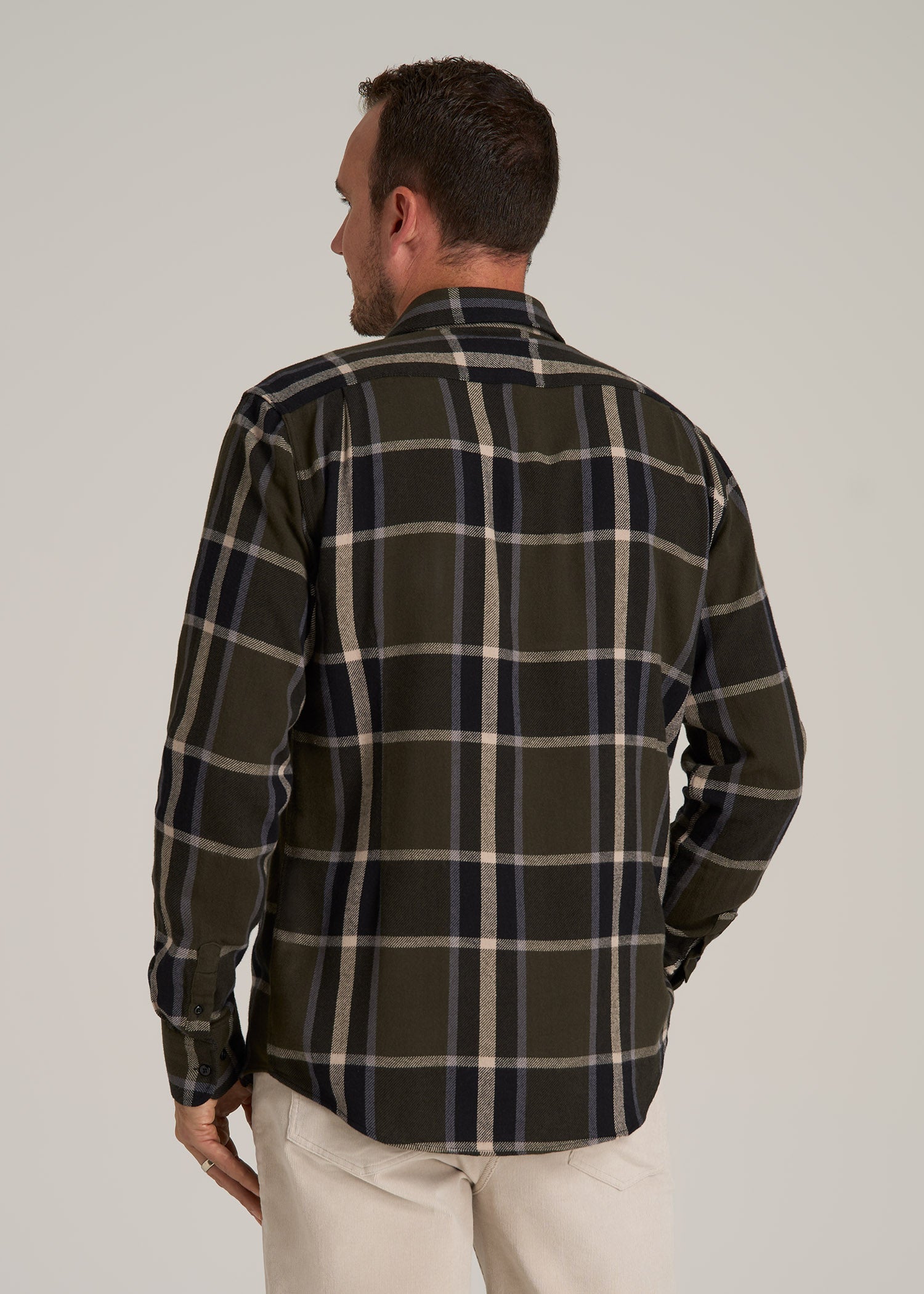 Nelson Flannel Shirt for Tall Men in Olive Plaid