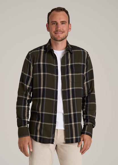 Nelson Flannel Shirt for Tall Men in Olive Plaid