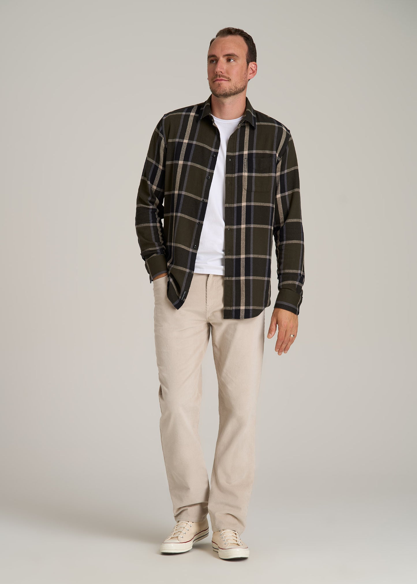 Nelson Flannel Shirt for Tall Men in Olive Plaid