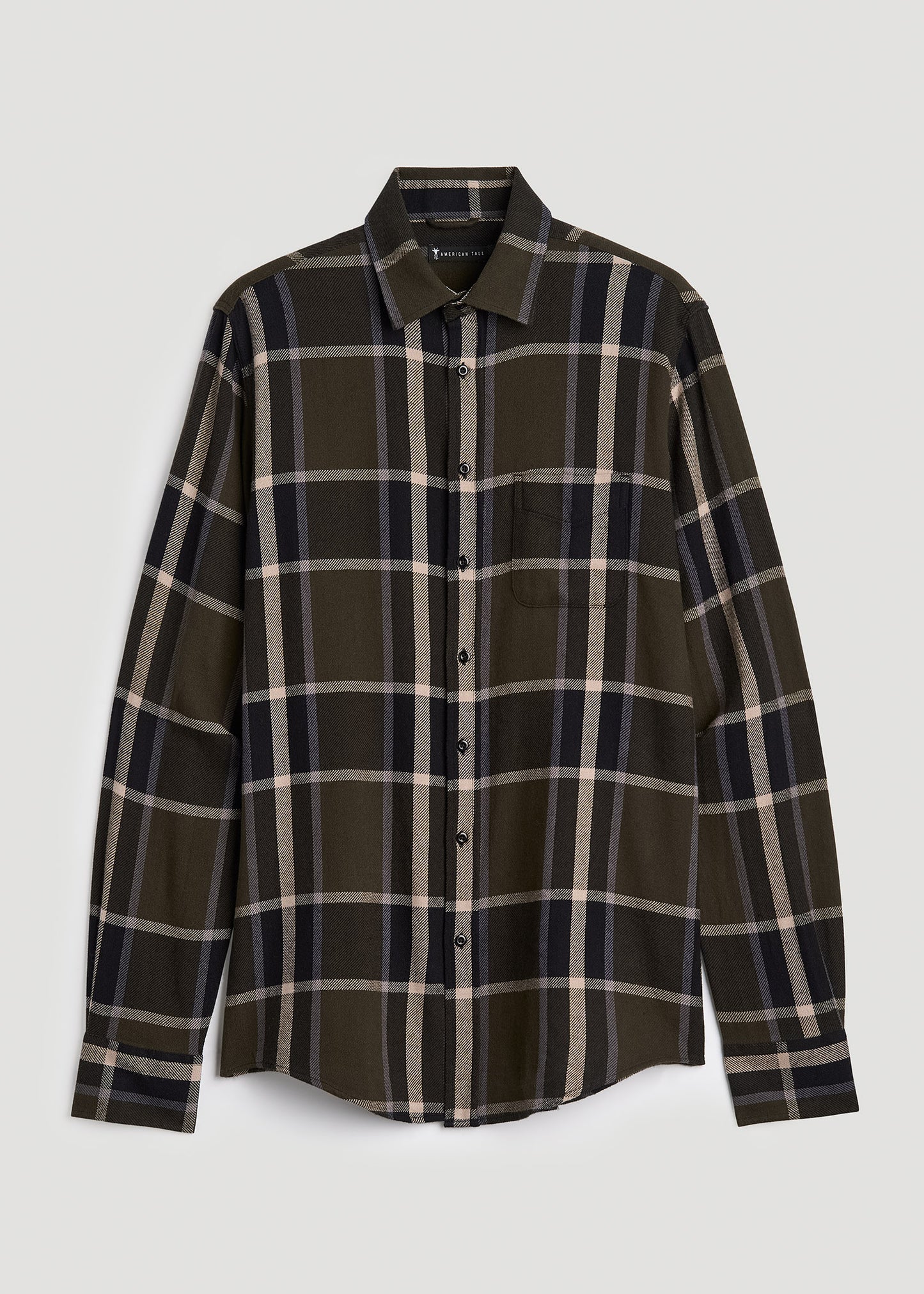 Nelson Flannel Shirt for Tall Men in Olive Plaid