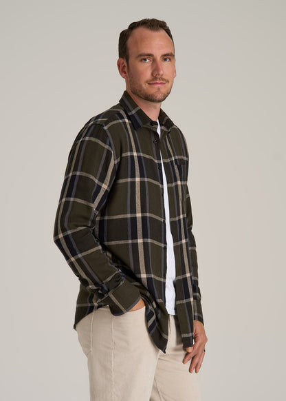 Nelson Flannel Shirt for Tall Men in Olive Plaid