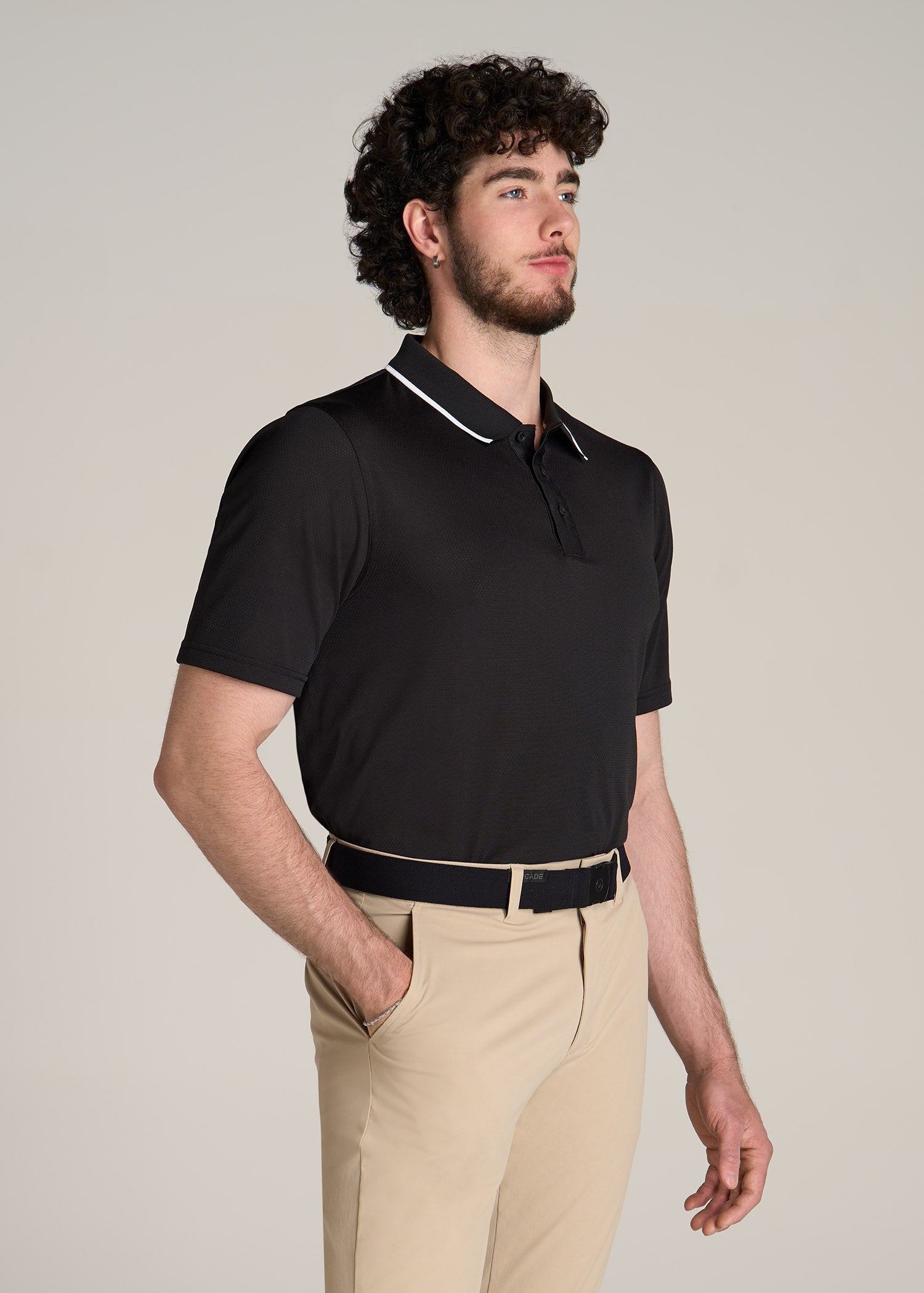 A.T. Performance Tipped Golf Polo for Tall Men in Black