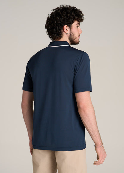 A.T. Performance Tipped Golf Polo for Tall Men in Bright Navy