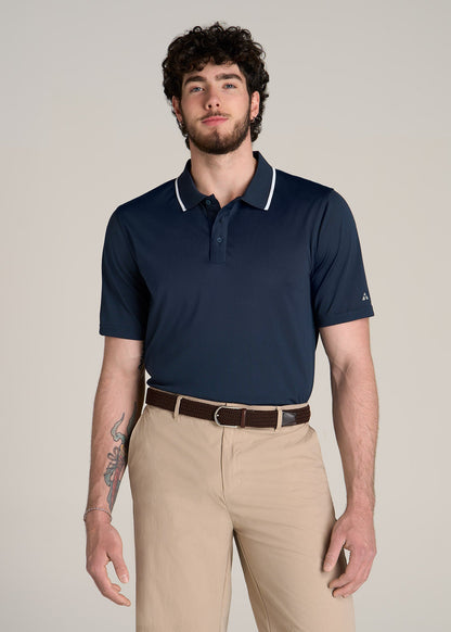 A.T. Performance Tipped Golf Polo for Tall Men in Bright Navy