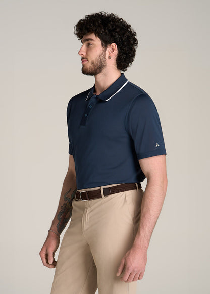 A.T. Performance Tipped Golf Polo for Tall Men in Bright Navy