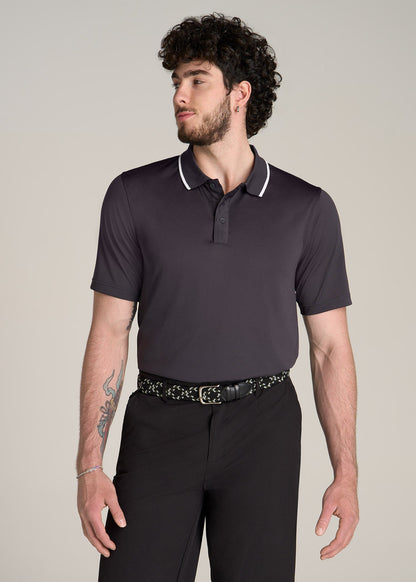 A.T. Performance Tipped Golf Polo for Tall Men in Charcoal