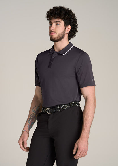 A.T. Performance Tipped Golf Polo for Tall Men in Charcoal