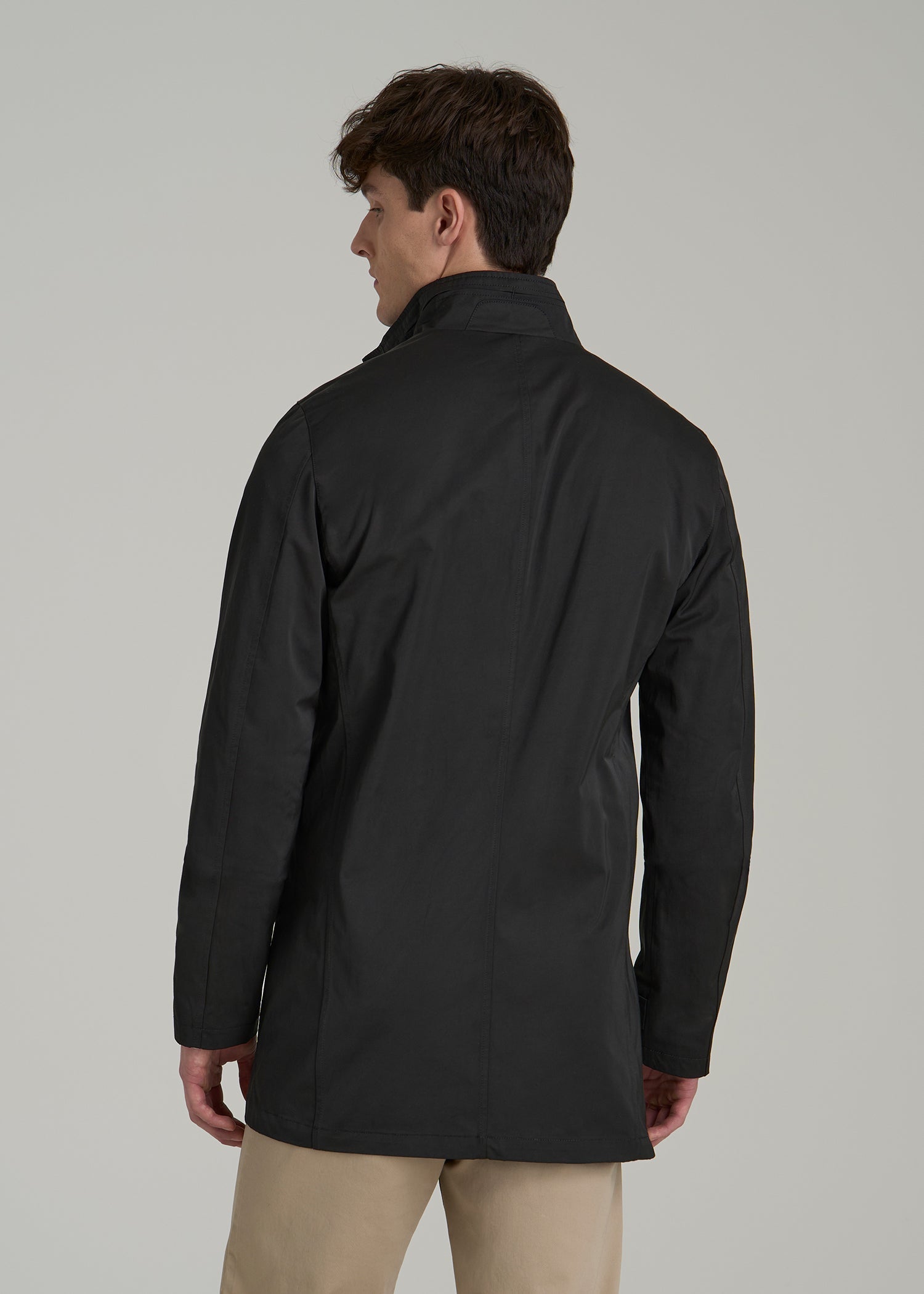 Zip Trench Coat for Tall Men in Black