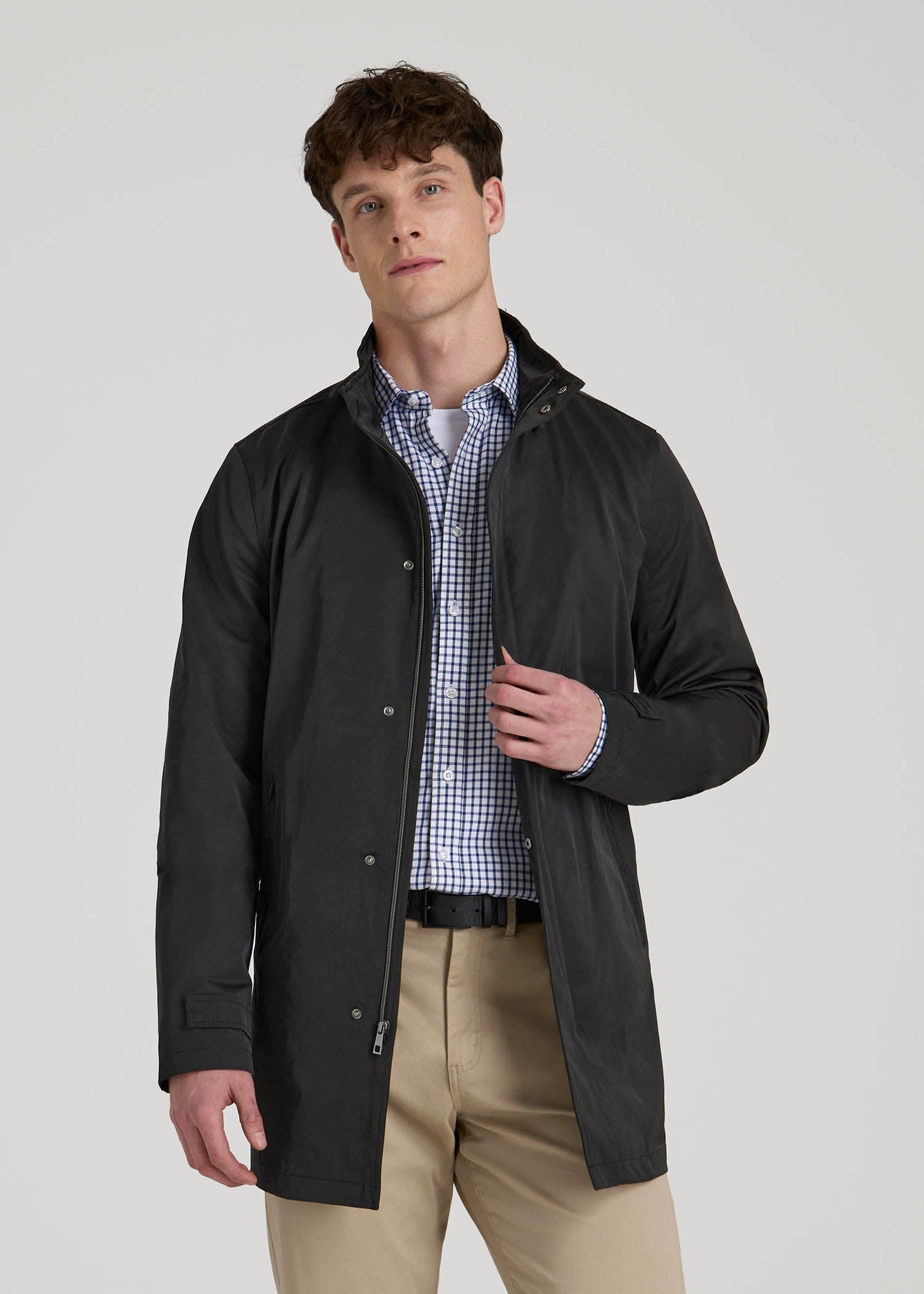 Zip Trench Coat For Tall Men In Black | American Tall