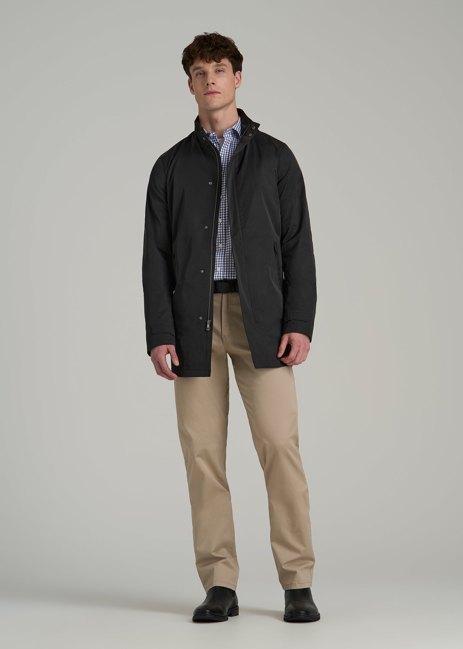 Zip Trench Coat for Tall Men in Black