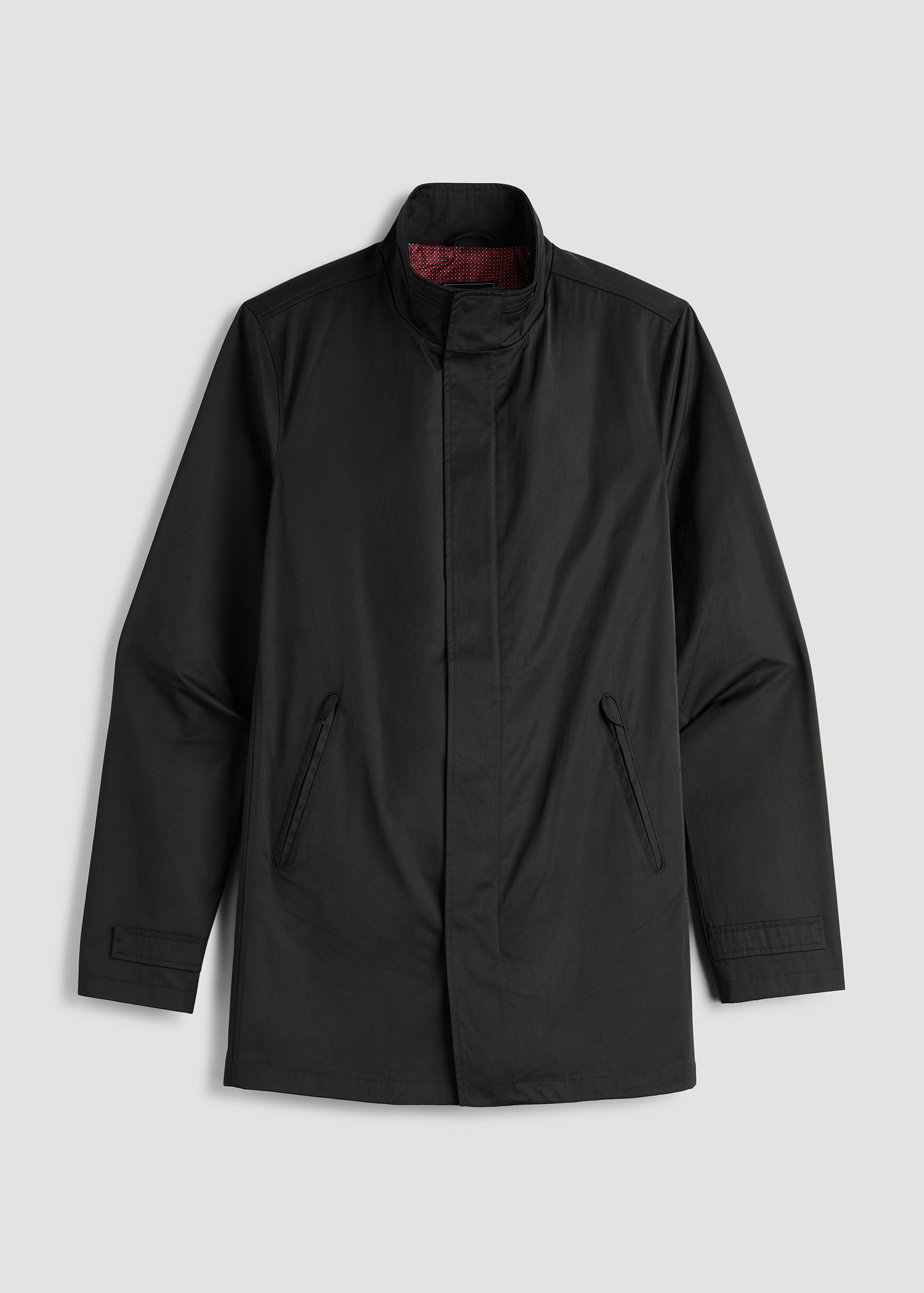 Zip Trench Coat for Tall Men in Black