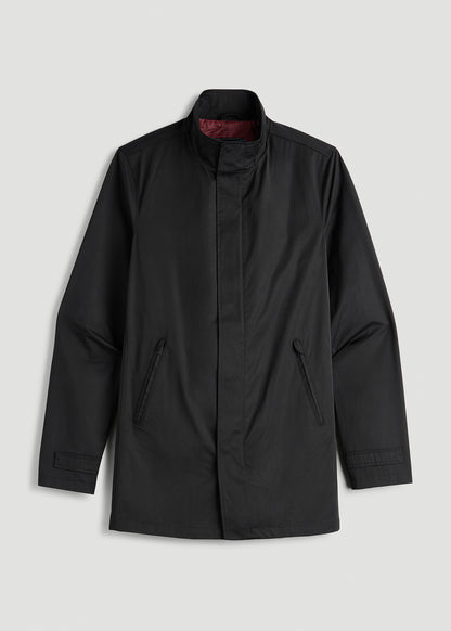 Zip Trench Coat for Tall Men in Black