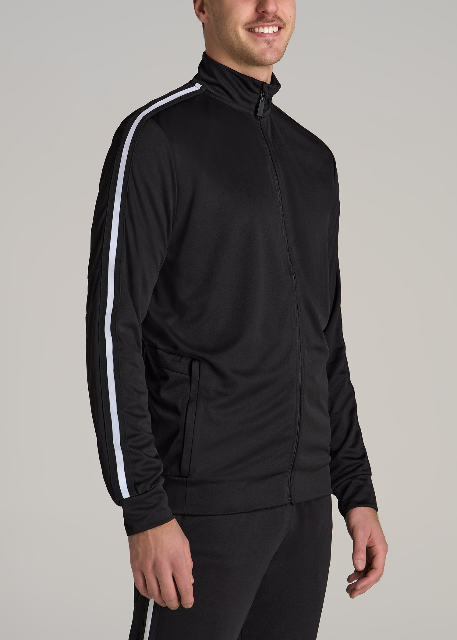 Tall Men's Athletic Black Jacket With White Stripes | American Tall