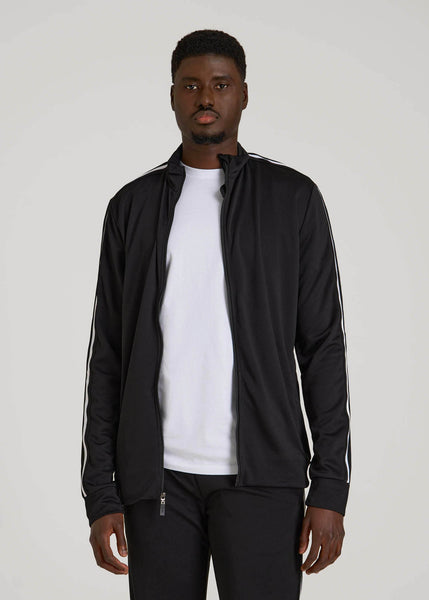 Tall Men's Athletic Black Jacket With White Stripes | American Tall