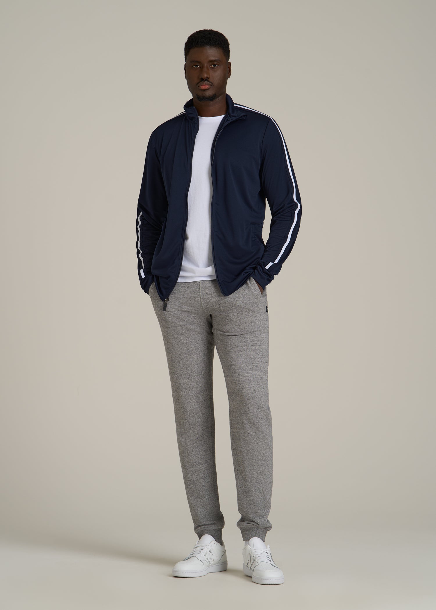 Athletic Stripe Jacket for Tall Men in Navy-White Stripe