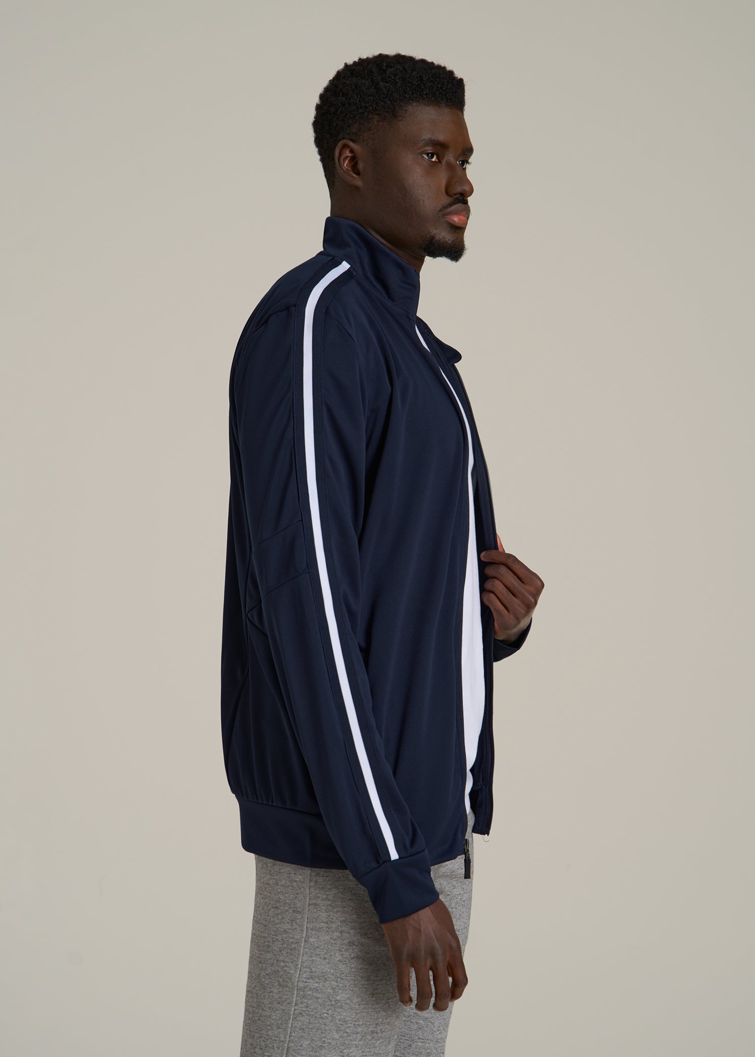 Athletic Stripe Jacket for Tall Men in Navy-White Stripe