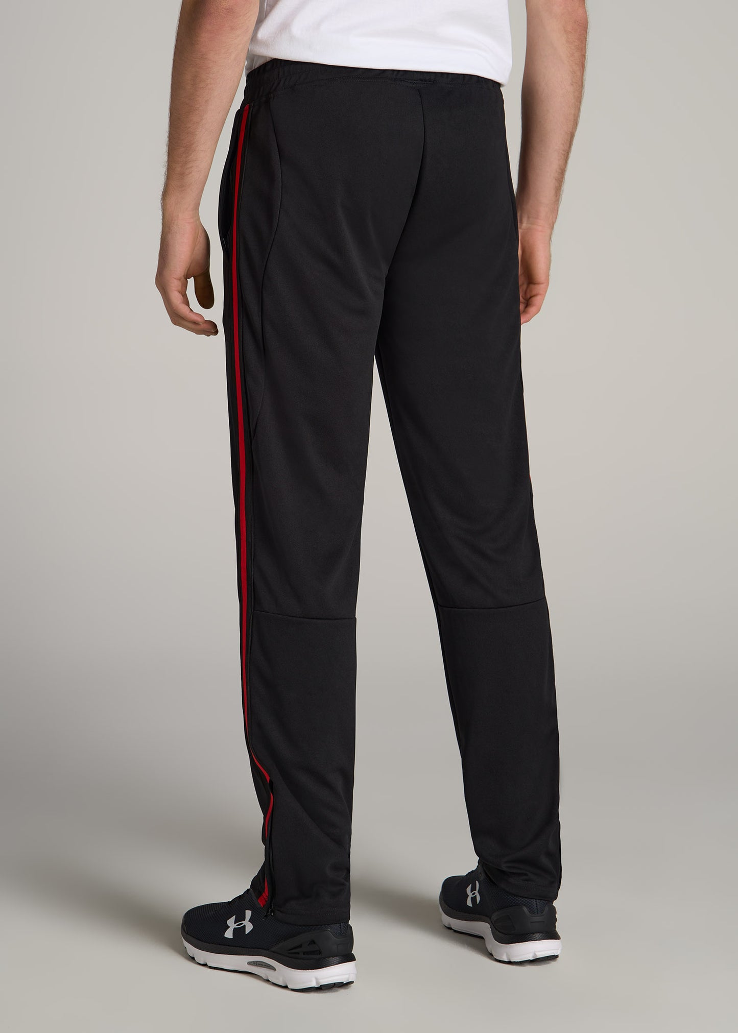 Athletic Stripe Pants for Tall Men in Black-Red Stripe